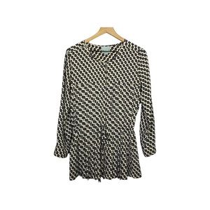MAEVE By Anthropology.  Women’s Black Tan Print Button Down Pleated Tunic Top S